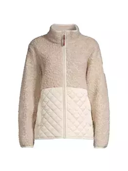 Стеганая флисовая куртка из шерпа Tory Burch, цвет natural heather