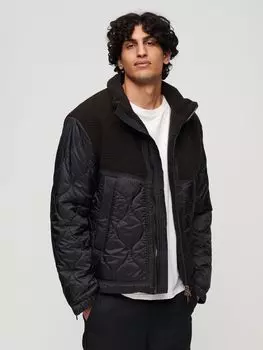 Стеганая гибридная куртка из шерпа Superdry, черный как смоль