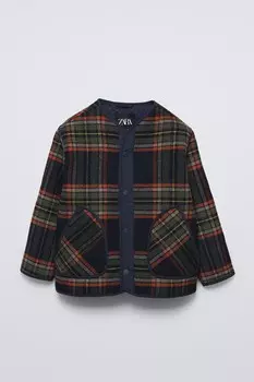 Стеганая клетчатая куртка ZARA, темно-синий