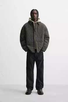 Стеганая клетчатая рубашка ZARA, черный/коричневый