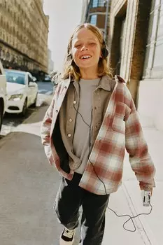 Стеганая клетчатая рубашка ZARA, красный