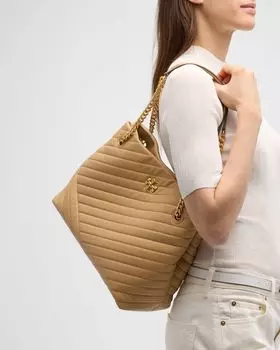 Стеганая кожаная большая сумка с шевроном Kira Chevron Tory Burch, цвет Desert Dune