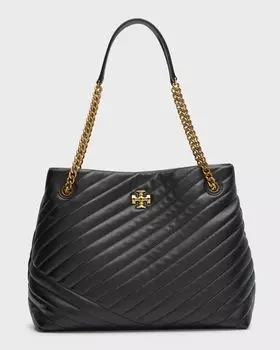 Стеганая кожаная большая сумка с шевроном Kira Chevron Tory Burch, цвет Black