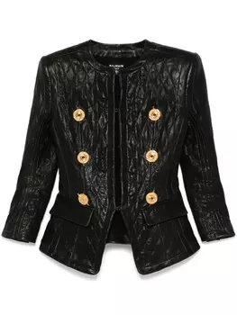 Стеганая кожаная куртка Balmain, черный