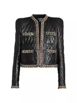 Стеганая кожаная куртка-цепочка Balmain, цвет black gold