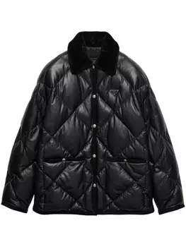 Стеганая кожаная куртка Prada, черный