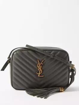 Стеганая кожаная сумка через плечо lou среднего размера Saint Laurent, серый