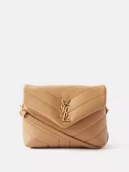 Стеганая кожаная сумка через плечо loulou toy Saint Laurent, коричневый