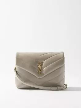 Стеганая кожаная сумка через плечо loulou toy Saint Laurent, серый