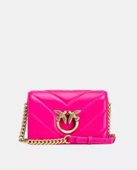 Стеганая кожаная сумка через плечо Mini Love Click Puff цвета фуксии Pinko