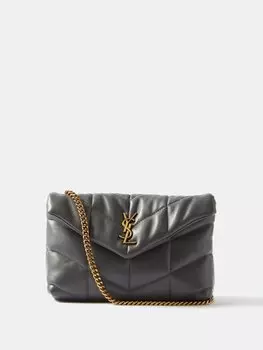 Стеганая кожаная сумка через плечо puffer toy Saint Laurent, серый