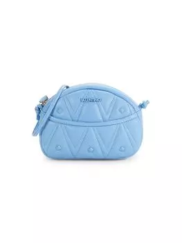 Стеганая кожаная сумка через плечо с логотипом Moony Mario Valentino, цвет Baby Blue
