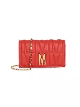 Стеганая кожаная сумка через плечо с монограммой Moschino, красный