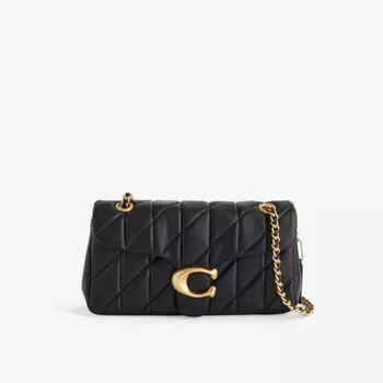 Стеганая кожаная сумка через плечо tabby с металлической бляшкой Coach, черный