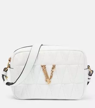 Стеганая кожаная сумка через плечо virtus Versace, белый
