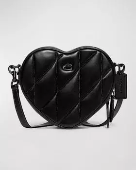 Стеганая кожаная сумка через плечо в форме сердца Coach, цвет Black