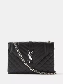 Стеганая кожаная сумка на плечо envelope среднего размера Saint Laurent, черный