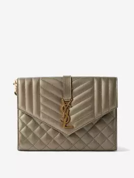 Стеганая кожаная сумка на руку ysl с бляшкой Saint Laurent, коричневый