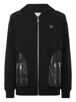 Стеганая кожаная толстовка с капюшоном Philipp Plein, черный