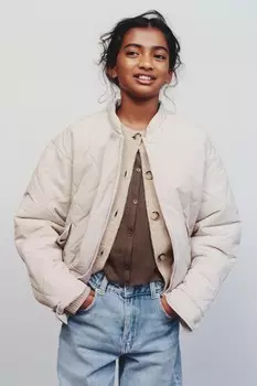 Стеганая куртка-бомбер ZARA, цвет stone