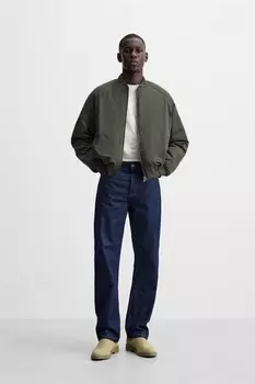 Стеганая куртка-бомбер ZARA, зеленый