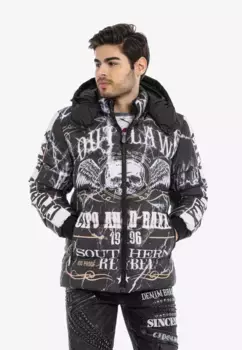Стеганая куртка Cipo & Baxx с великолепным принтом черепа, черный