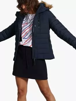 Стеганая куртка Fuji с воротником из искусственного меха Superdry, затмение темно-синий