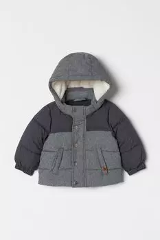 Стеганая куртка H&M, серый меланж/цветные блоки