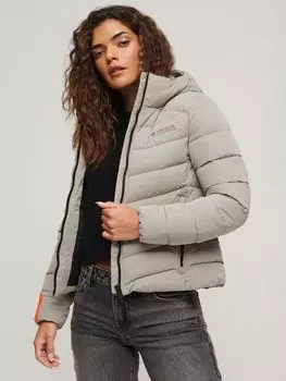 Стеганая куртка из микрофибры с капюшоном Superdry, зимний каменный серый