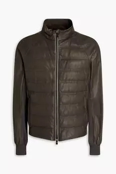 Стеганая куртка из перфорированной кожи ZEGNA, серо-коричневый