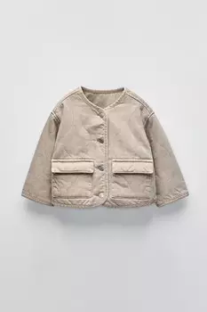 Стеганая куртка из твила ZARA, песочный