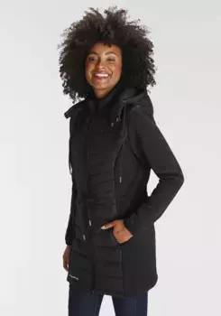 Стеганая куртка KangaROOS с капюшоном из модного микса материалов со съемным капюшоном, черный