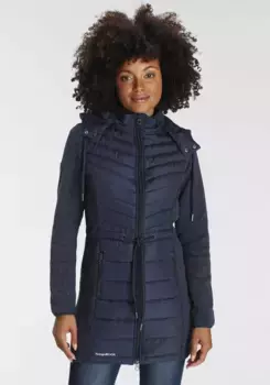 Стеганая куртка KangaROOS с капюшоном из модного микса материалов со съемным капюшоном, цвет морской волны