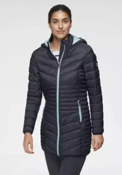 Стеганая куртка KangaROOS с капюшоном, с эффектным стеганым узором и высоким воротником-стойкой, цвет морской волны