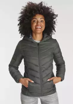 Стеганая куртка KangaROOS, с капюшоном, с контрастными деталями, антрацит