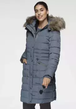 Стеганая куртка KangaROOS, с капюшоном, с уютным съемным воротником из искусственного меха на капюшоне, цвет Graublau (Jacke Aus Nachhaltigem Material)