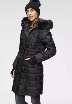Стеганая куртка KangaROOS, с капюшоном, с уютным съемным воротником из искусственного меха на капюшоне, черный
