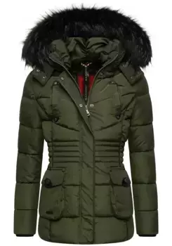 Стеганая куртка Marikoo "Ваниль", с капюшоном, элегантная зимняя куртка с капюшоном из искусственного меха, зеленый
