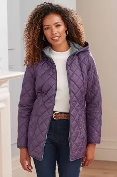 Стеганая куртка на флисовой подкладке с капюшоном Cotton Traders, фиолетовый