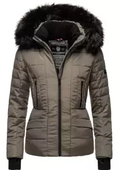 Стеганая куртка Navahoo "Адель" с капюшоном, качественная зимняя куртка с элегантным капюшоном из искусственного меха, зеленый