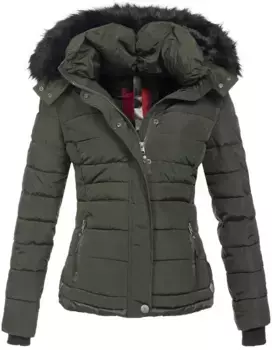 Стеганая куртка Navahoo "Хлоя", качественная зимняя куртка со съемным капюшоном, оливковый