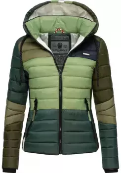 Стеганая куртка Navahoo "Lulana Multikulti", с капюшоном, легкая переходная куртка с капюшоном в стиле колор-блок, зеленый