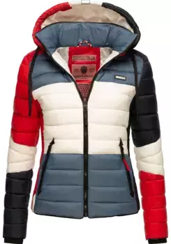 Стеганая куртка Navahoo "Lulana Multikulti", с капюшоном, легкая переходная куртка с капюшоном в стиле колор-блок, синий