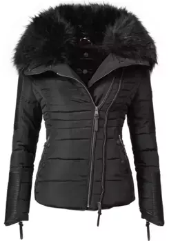 Стеганая куртка Наваху "Юки2", без капюшона, стильная зимняя куртка с элегантным воротником из искусственного меха Navahoo, черный