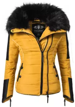 Стеганая куртка Наваху "Юки2", без капюшона, стильная зимняя куртка с элегантным воротником из искусственного меха Navahoo, желтый