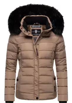 Стеганая куртка Наваху "Миамор", с капюшоном, качественная зимняя куртка с объемным капюшоном из искусственного меха Navahoo, коричневый