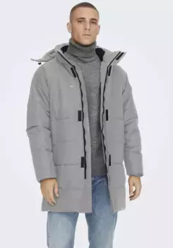 Стеганая куртка ONLY & SONS "ONSCARL LIFE LONG QUILTED COAT NOOS OTW", с капюшоном, цвет Griffin