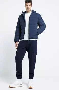 Стеганая куртка пуховик с капюшоном River Island, синий