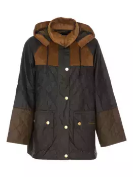 Стеганая куртка-пуховик со вставками из вельвета Barbour, зеленый