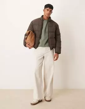 Стеганая куртка-пуховик темно-коричневого цвета New Look